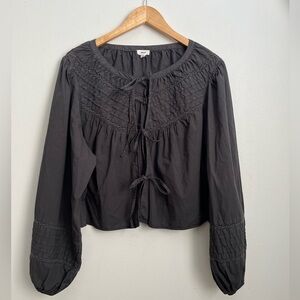 Aerie Boho Tie Front Blouse Balloon Sleeve Peasant Festival Top